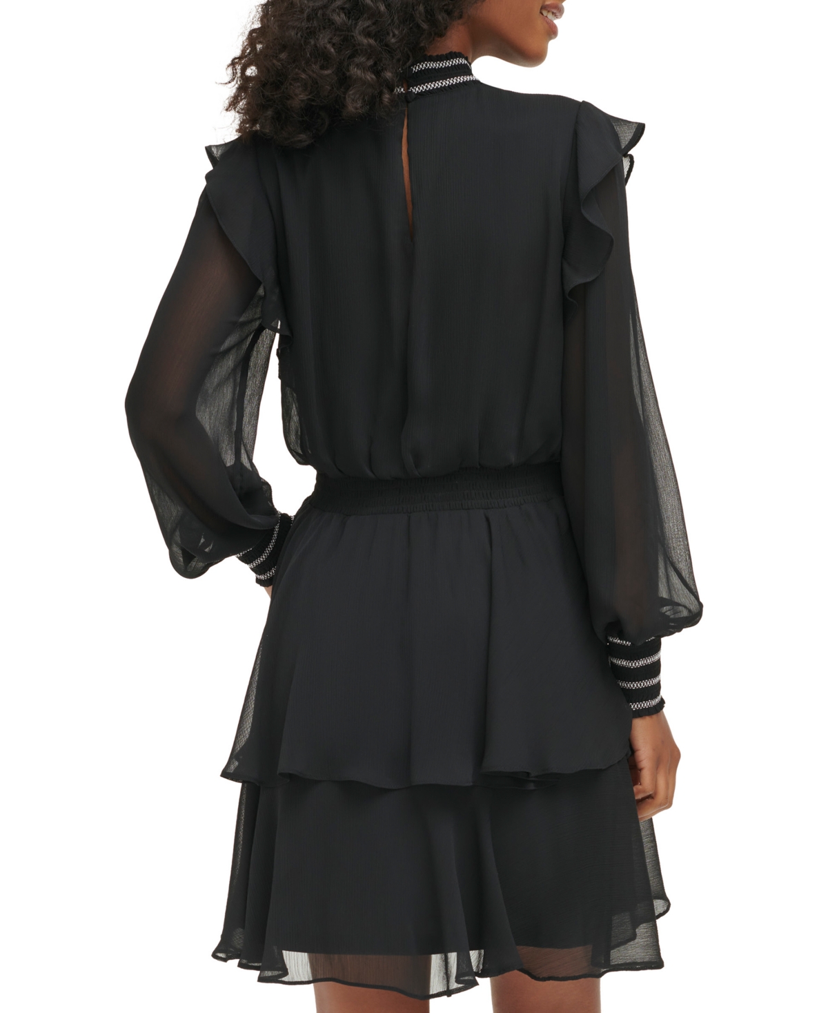 Shop Karl Lagerfeld Women's Smocked-trim Tiered Dress In Blk