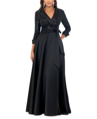 Xscape Sequin Long Sleeve Tux Ballgown Black