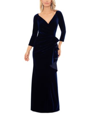 XSCAPE - Women's V-Neck Ruffle-Front Long-Sleeve Gown