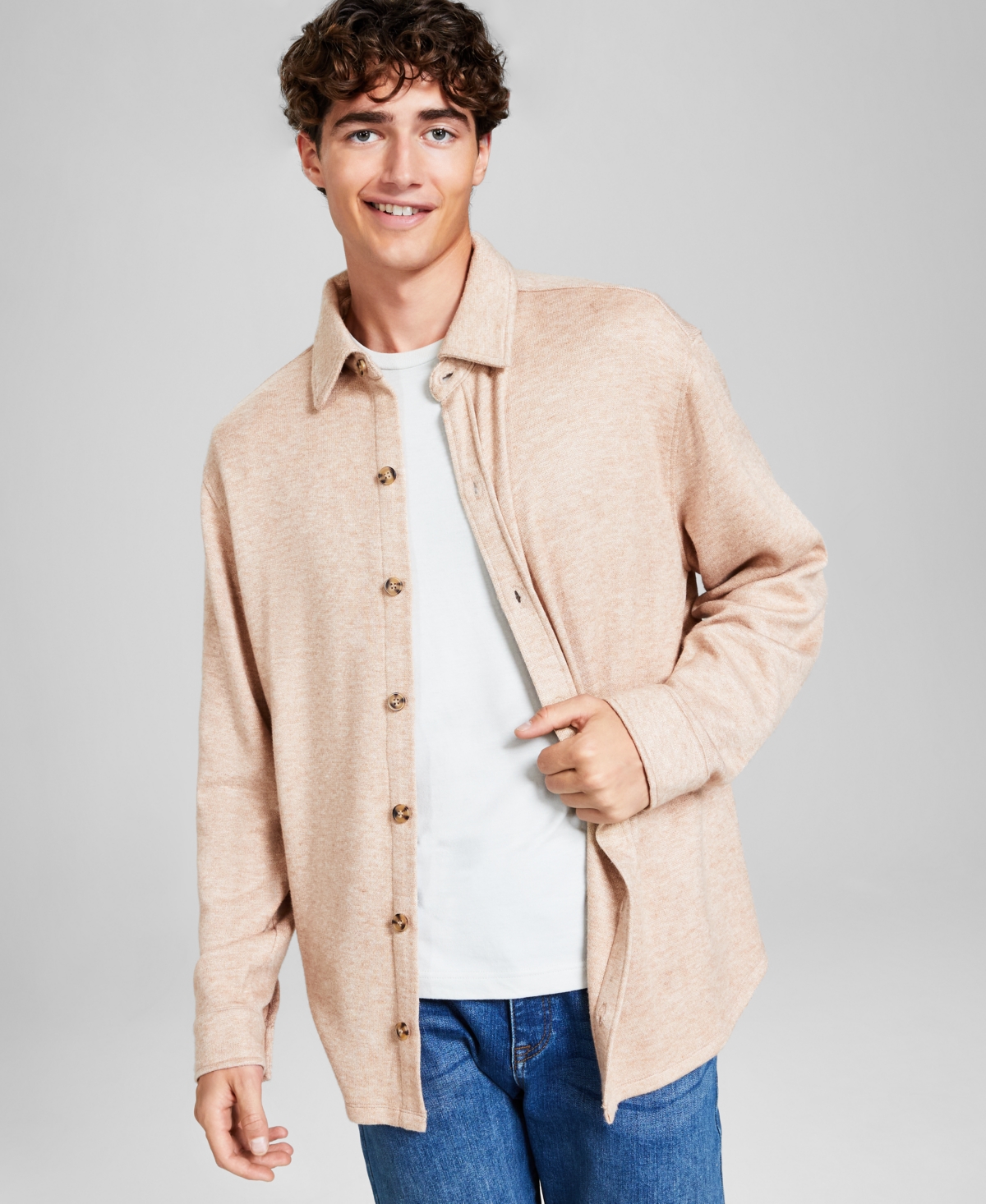 Men's Cozy Long-Sleeve Button-Up Sweatshirt - Burro Heather