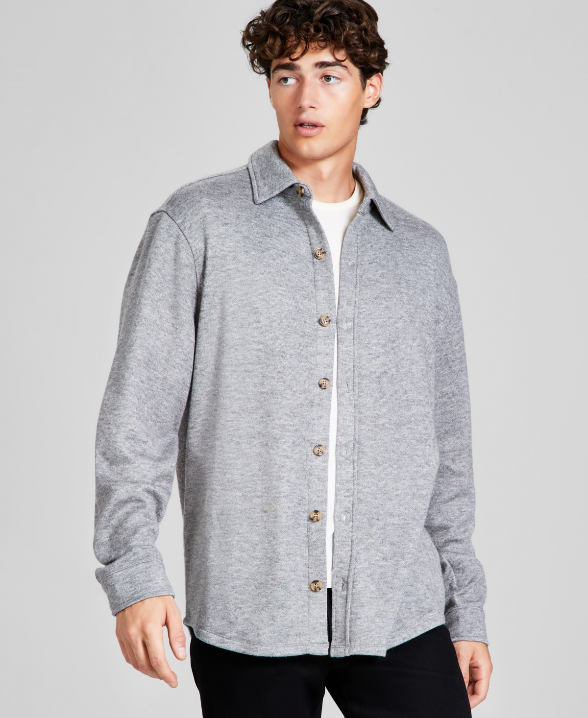 And Now This Men's Cozy Long-sleeve Button-up Sweatshirt In Phantom Heather