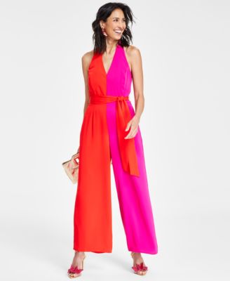 I.N.C. International Concepts - Petite Contrast Colorblocked Halter Jumpsuit