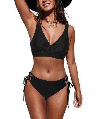 Bralette For Women Girls Teens 2 Piece Lingerie Low Support Triangle V Neck  Black Lace Bikini Three Piece Set, Black, Small : : Clothing,  Shoes & Accessories