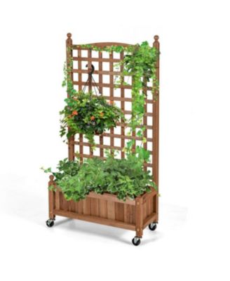 50 Inch Wood Planter Box with Trellis Mobile Raised Bed for Climbing Plant