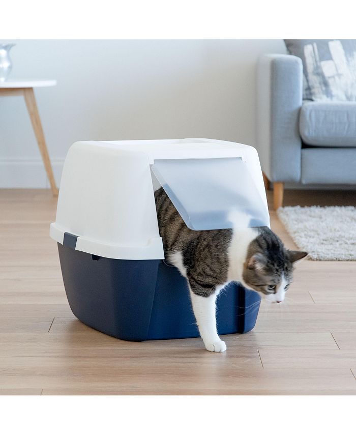 IRIS USA Jumbo Hooded Cat Litter Box with Scoop, Navy Macy's