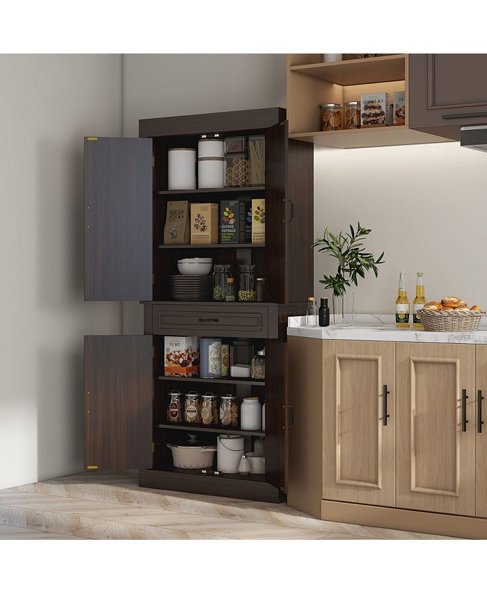 71" Freestanding Kitchen Pantry with 4 Doors, and 2 Large