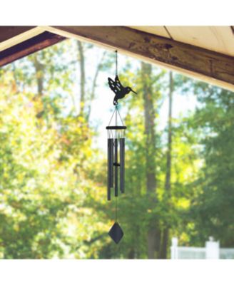 41" Long Black Hummingbird Silhouette Wood and Metal Wind Chime