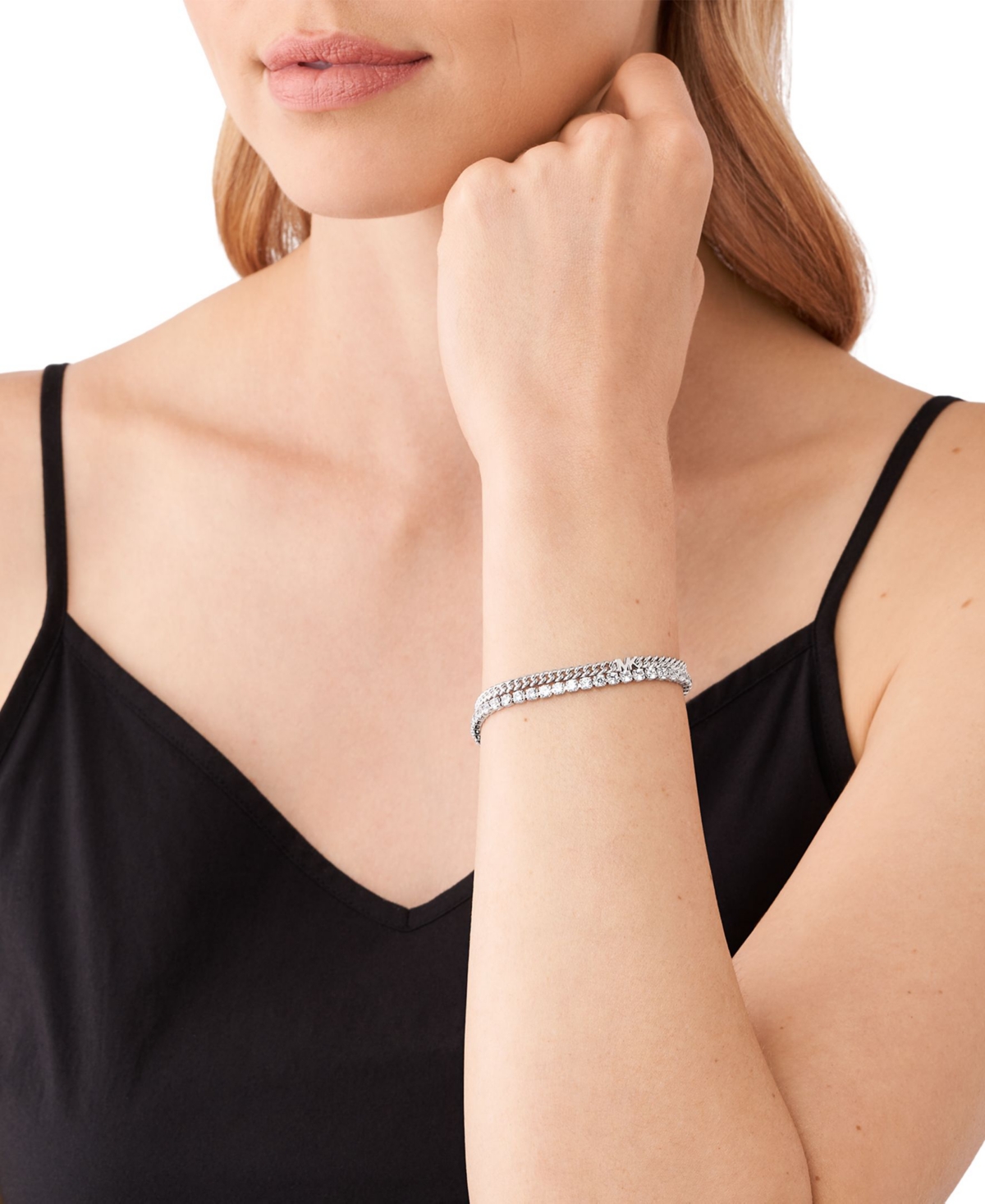 Shop Michael Kors Tennis Double Layer Bracelet In Silver