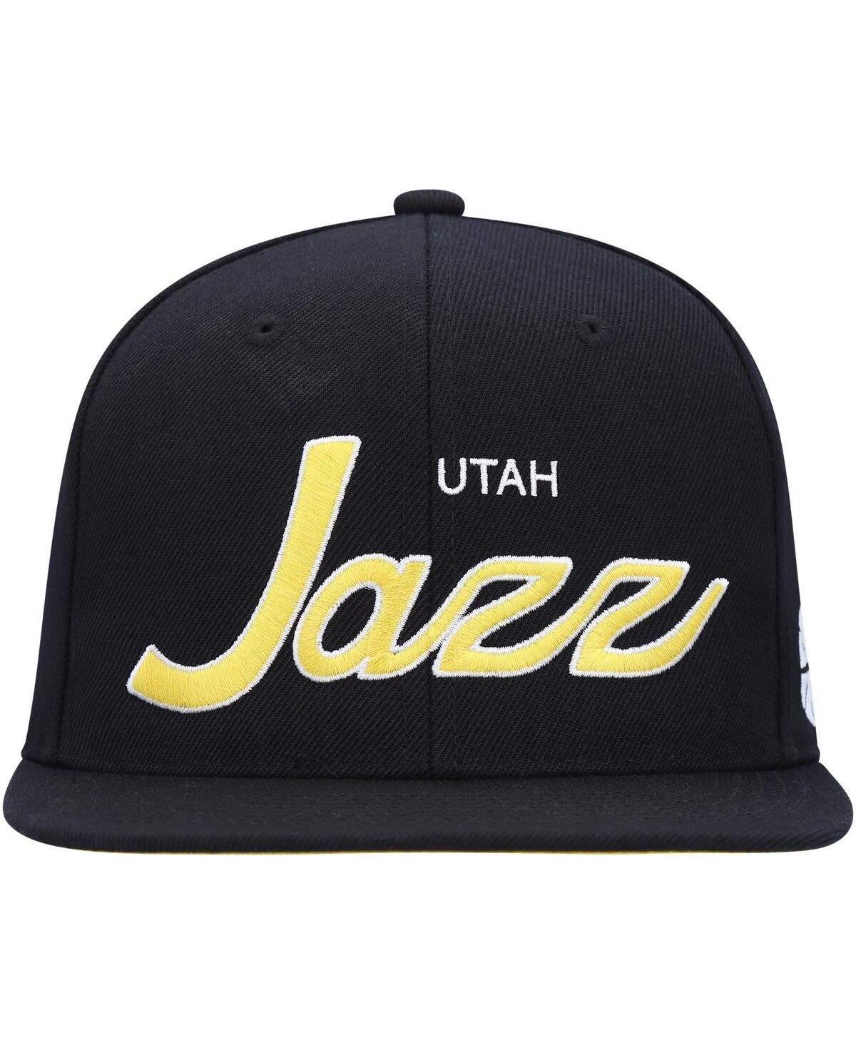 Shop Mitchell & Ness Men's  Black Utah Jazz Hardwood Classics Script 2.0 Snapback Hat