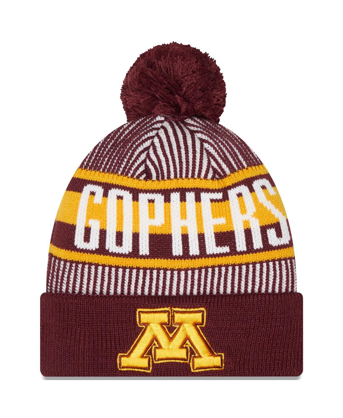 Shop New Era Men's  Maroon Minnesota Golden Gophers Logo Striped Cuff Knit Hat With Pom
