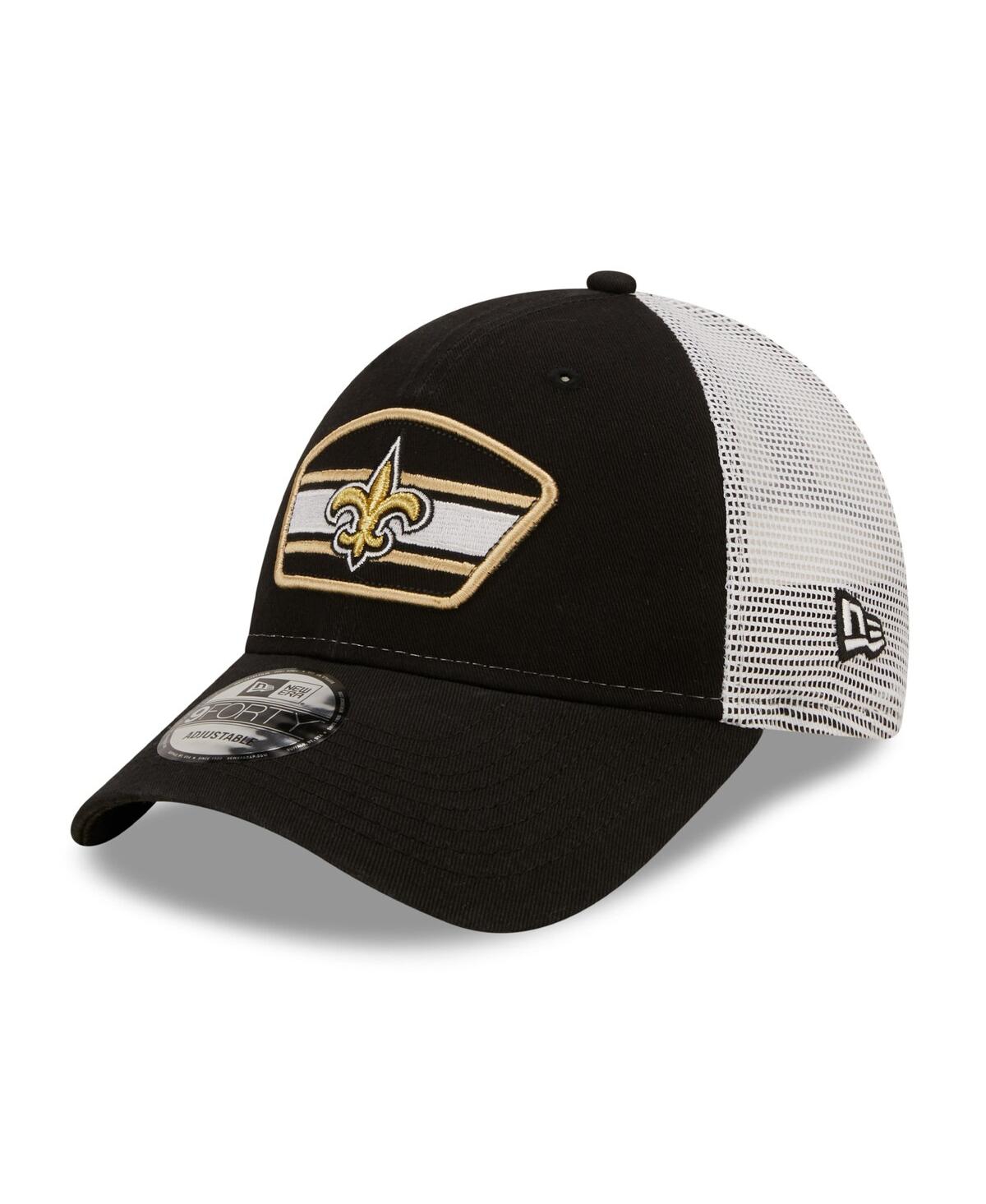 New Orleans Saints New Era Striped A-Frame 9FIFTY Trucker Snapback Hat -  White/Black