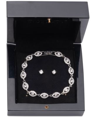 Silver-Tone 2-Pc. Set Stone & Crystal Link Bracelet & Crystal Stud Earrings