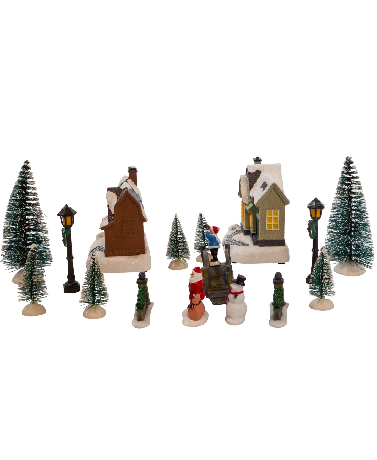 Kurt Adler 5" Battery Operated Lit Christmas Village 17 Piece Set In Multicolored