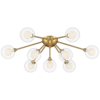 Warm Brass 9-Light LED Clear Globe Glass 28" Wide Modern Fixture Ceiling Light Flush Mount