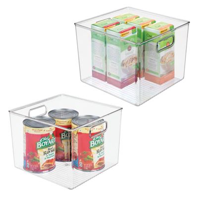 mDesign Slim Plastic Kitchen Fridge + Freezer Bin, Lid and Handle, 2 Pack-  Clear