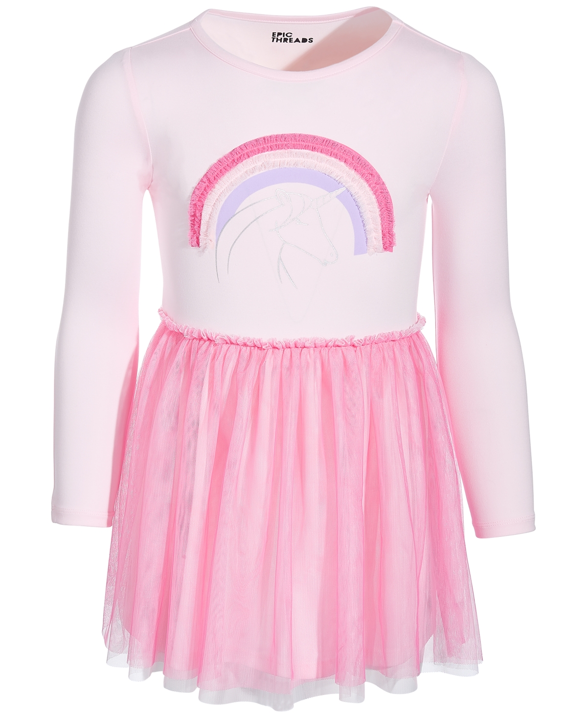 Epic Threads Kids' Toddler & Little Girls Long-sleeve Rainbow Tulle Dress, Created For Macy's In Angel White