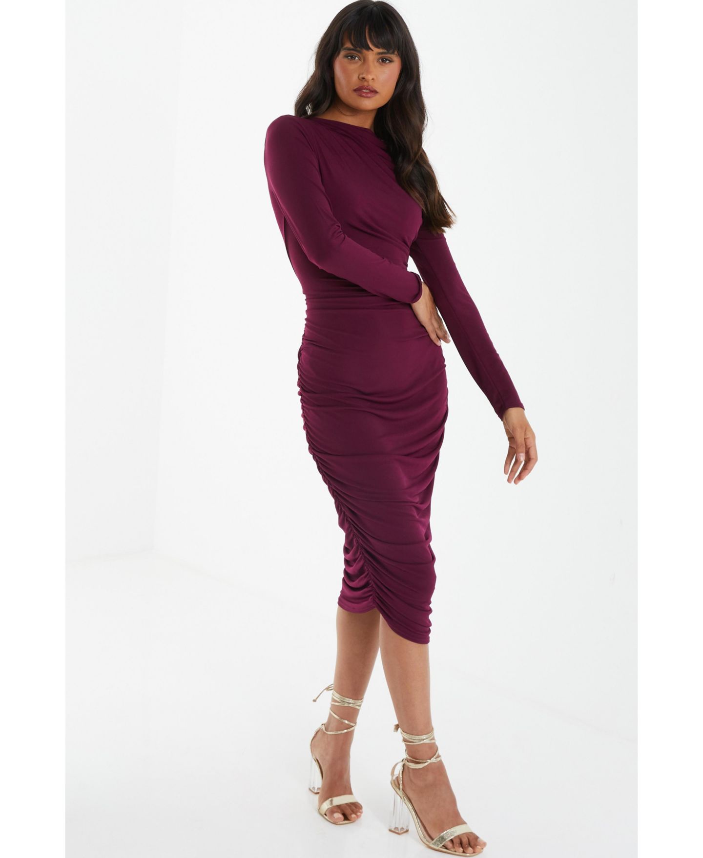 Женское платье QUIZ High Neck Long Sleeve Midi, цвет: Фиолетовый — фото 2