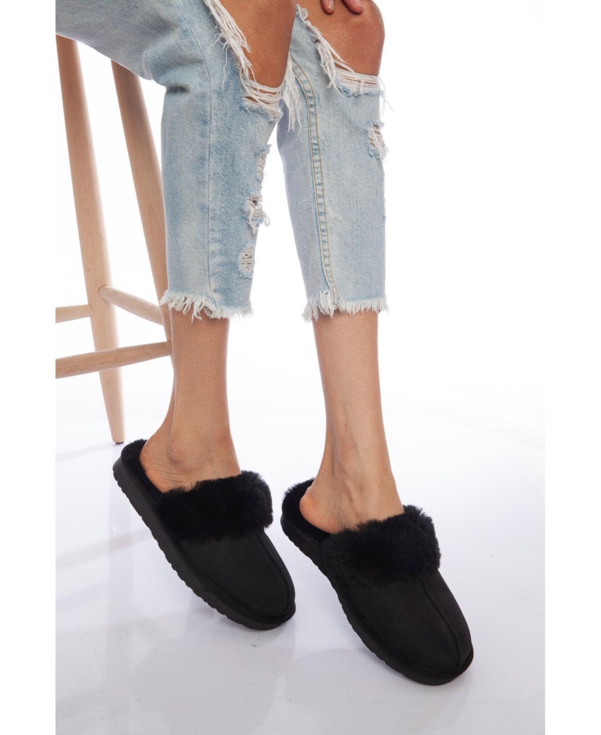 Women's Sheepskin Slip-on, Black Suede - Black