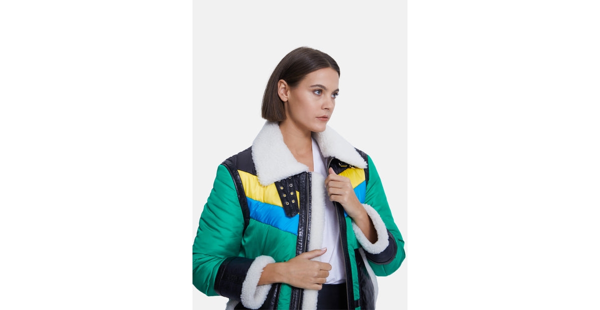 Furniq Uk Women's Fashion Jacket, Cracked Black With White Curly Wool