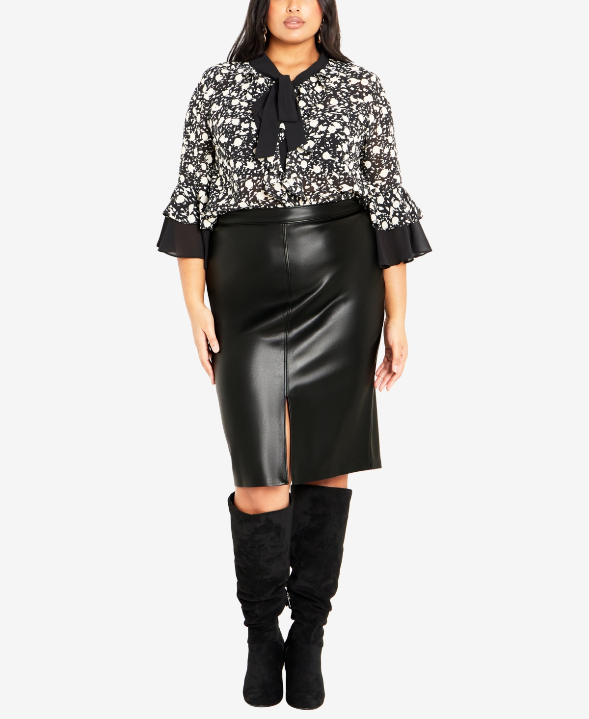 Avenue Plus Size Valerie Faux Leather Pencil Skirt In Black