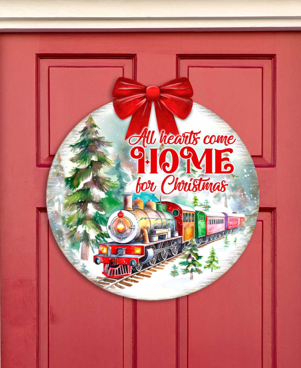 Designocracy All Hearts Come Home For Christmas Wooden Door Decor Welcome Sign G. Debrekht In Multi Color