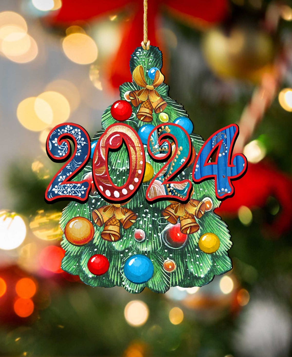 Designocracy Celebration 2024 Dated Christmas Wooden Ornaments Holiday Decor Set of G. DeBrekht