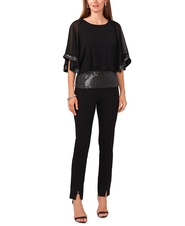 MSK Women's Metallic Stripe Blouson Walk Through Jumpsuit Black Size 10