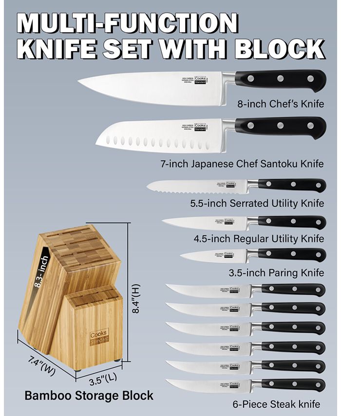 Cooks Standard Kitchen Knife Set with Block 12Piece, Stainless Steel