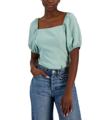 And Now This - Women's Square-Neck Puff-Sleeve Bodysuit