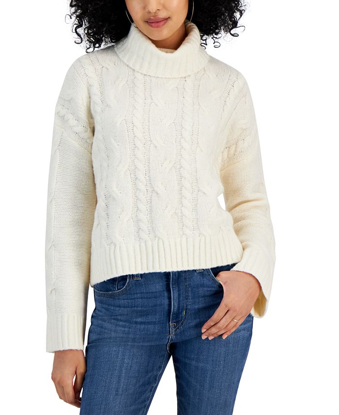 Pink Rose Juniors' Cable-Knit Turtleneck Sweater - Macy's