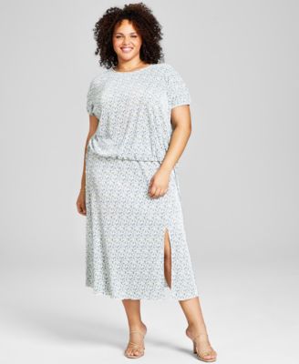 And Now This Now This Plus Size Knit Top Midi Skirt In Blue Tiny Antonella