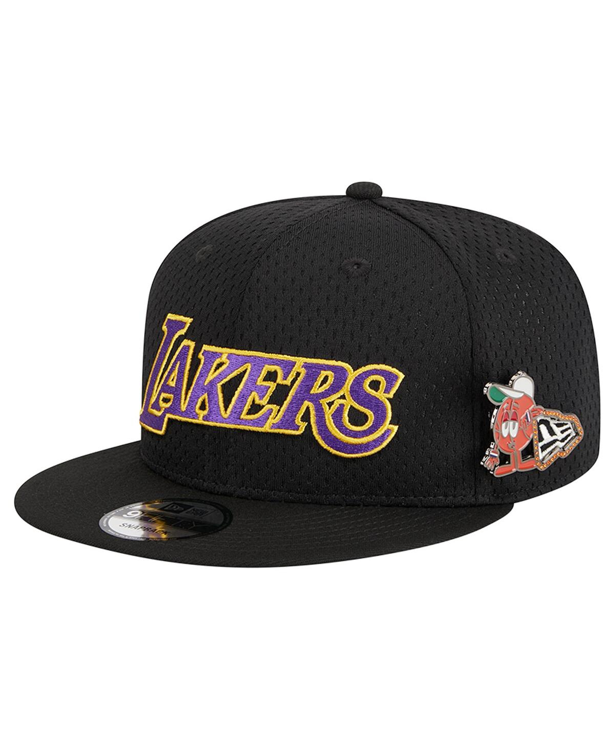 Shop New Era Men's  Black Los Angeles Lakers Post-up Pin Mesh 9fifty Snapback Hat