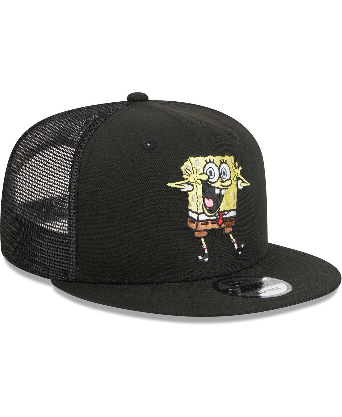 New Era Men's  Black Spongebob Squarepants Glasses Mesh Trucker 9fifty Snapback Hat In Black