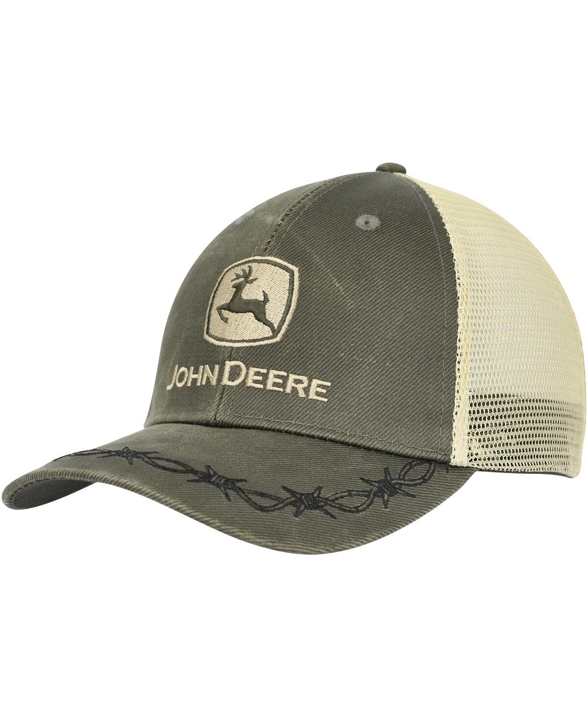 Top Of The World Men's  Olive John Deere Classic Oil Skin Trucker Adjustable Hat