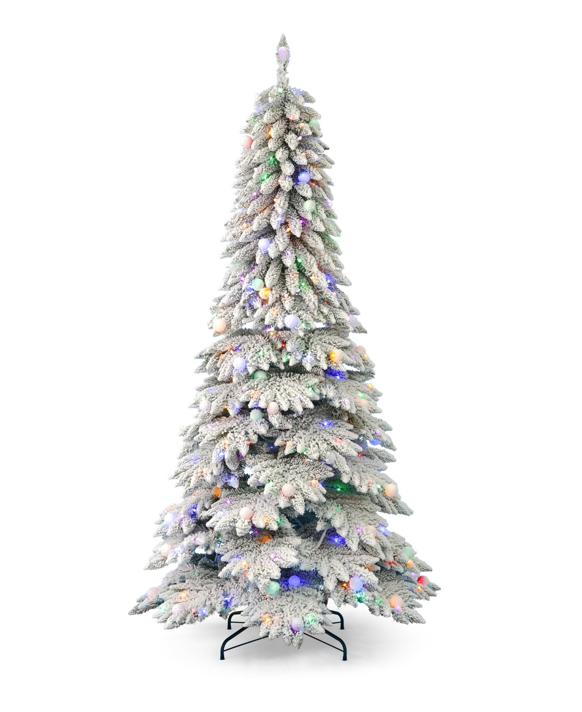 Snow Kissed Pine 7.5' Pre-Lit Flocked Pvc Full Tree with Metal Stand, 1117 Tips, 480 Led Lights - White