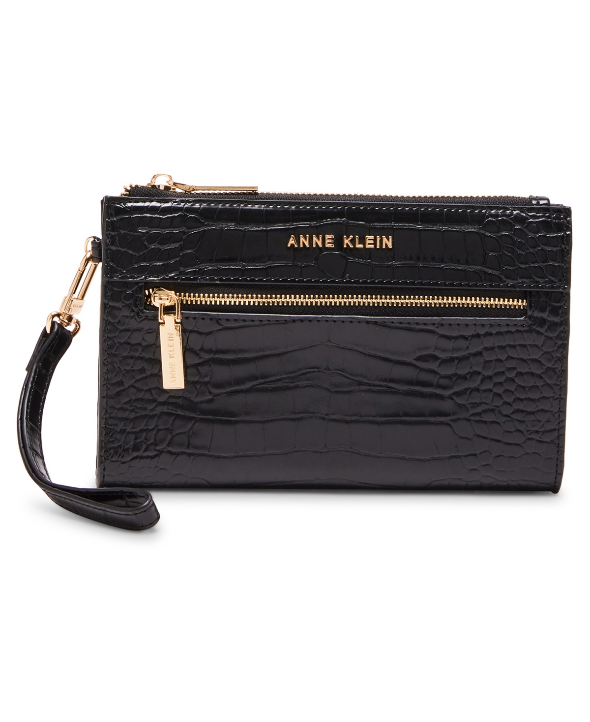 Anne Klein Croco Zip Clutch And Card Case Gift Set, 2 Piece In Black