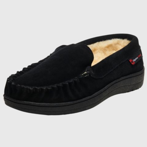 Мужские тапочки Alpine Swiss Moccasin Slippers Genuine Suede House Shoe Memory Foam Insole Plush Faux Shearling Lining Comfy Indoor Outdoor Anti-Slip Rubber Sole, цвет: Чёрный