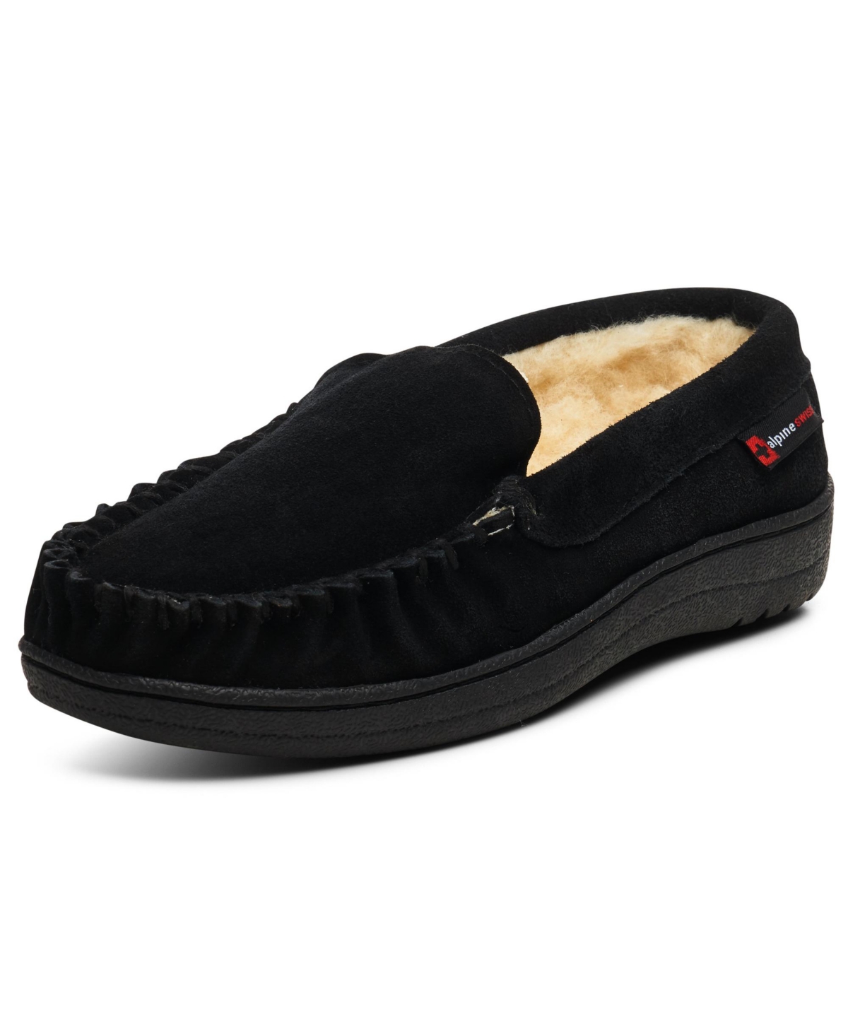 Yukon Men's Suede Shearling Moccasin Slippers Moc Toe Slip On Shoes - Navy