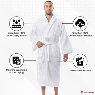 Pure Cotton Men Terry Cloth Bathrobe Super Absorbent Hotel Spa Robe