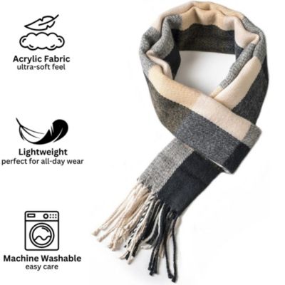 Men's Scarf Soft Knit Winter Scarves Plaid Striped or Solid Neck Covering Long Warm Stylish