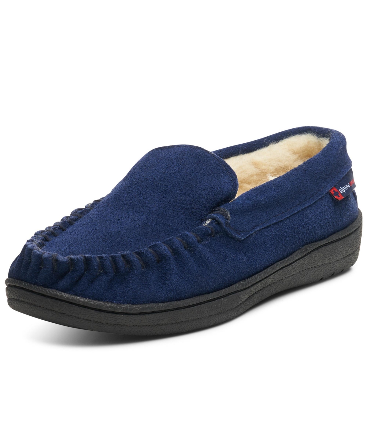 Yukon Men's Suede Shearling Moccasin Slippers Moc Toe Slip On Shoes - Navy