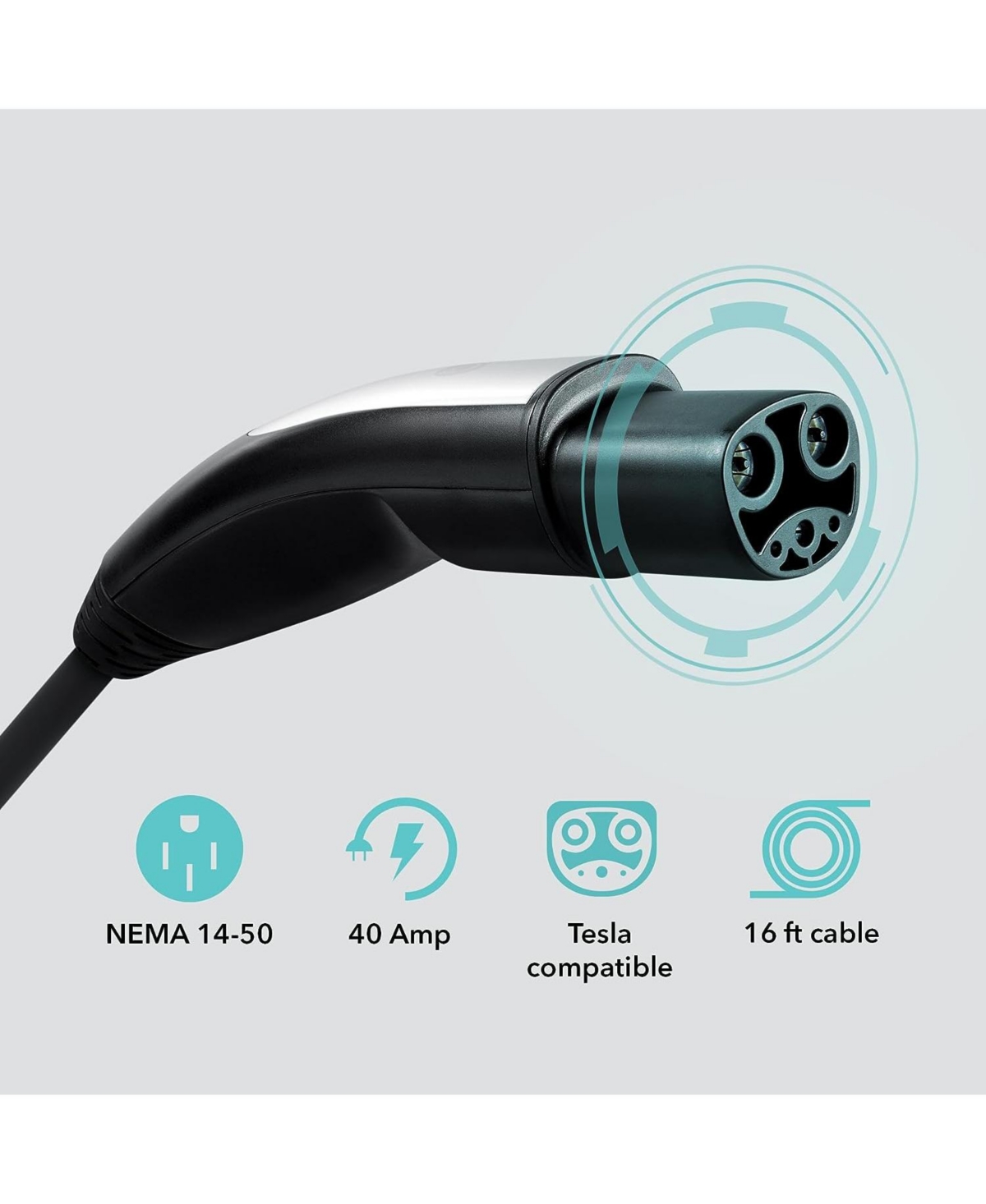 Lectron Level 2 Tesla Charger - 240V, 40 Amp, Nema 14-50 Plug, 16 ft Extension Cord - Portable Electric Car Charger for Tesla - Compatible with All Te