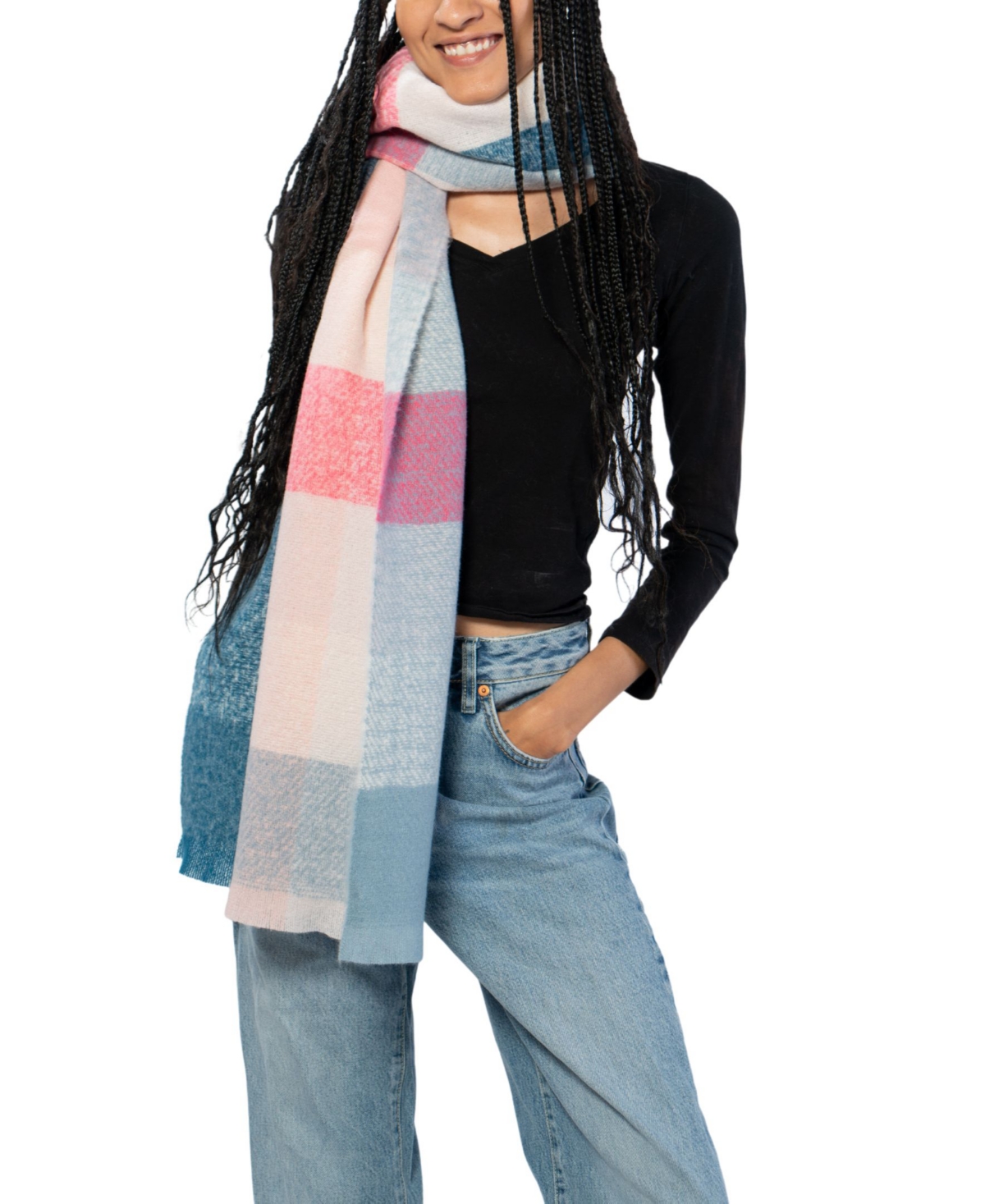Marcus Adler Plaid Scarf In Pink