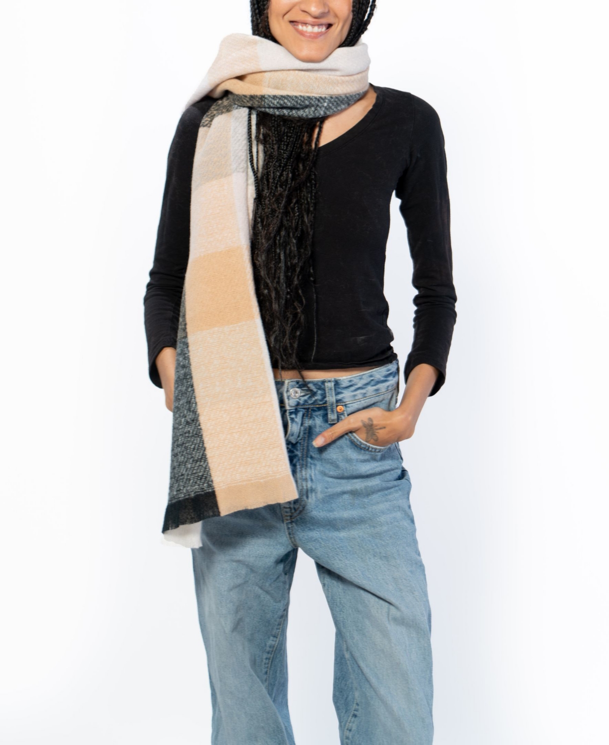 Marcus Adler Plaid Scarf In Black