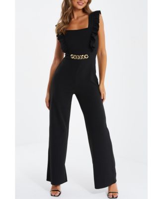 Quiz Scuba Crepe Chain Front Frill Jumpsuit Black 12