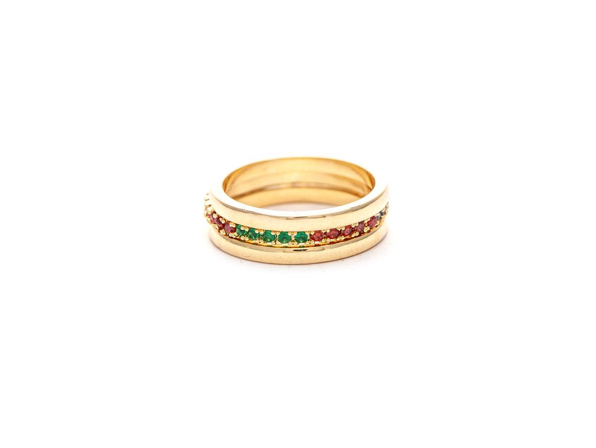 Multi Color Cubic Zirconia Triple Ring Stack Set - Multi color cubic zirconia