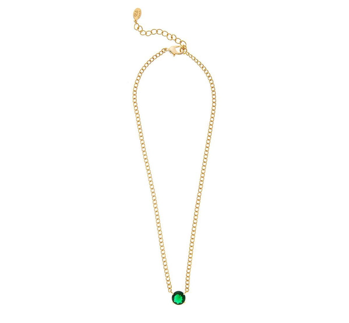 Emerald Crystal Solitaire Pendant Necklace - Gold with green crystal