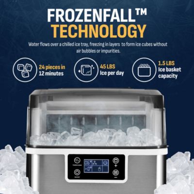 Countertop Portable Clear Ice Cube Maker Machine, 45lbs/24H, in Stainless Steel