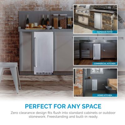 15" 3.2 Cu. Ft. Commercial Stainless Steel Built-in Beverage Refrigerator, Weatherproof and Outdoor Rated