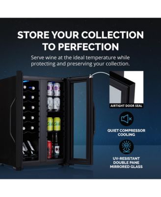 Shadow Series Wine Cooler Refrigerator 12 Bottle & 39 Can Dual Temperature Zones, Freestanding Mirrored Wine and Beverage Fridge with Double-Layer Tempered Glass Door & Compressor Cooling